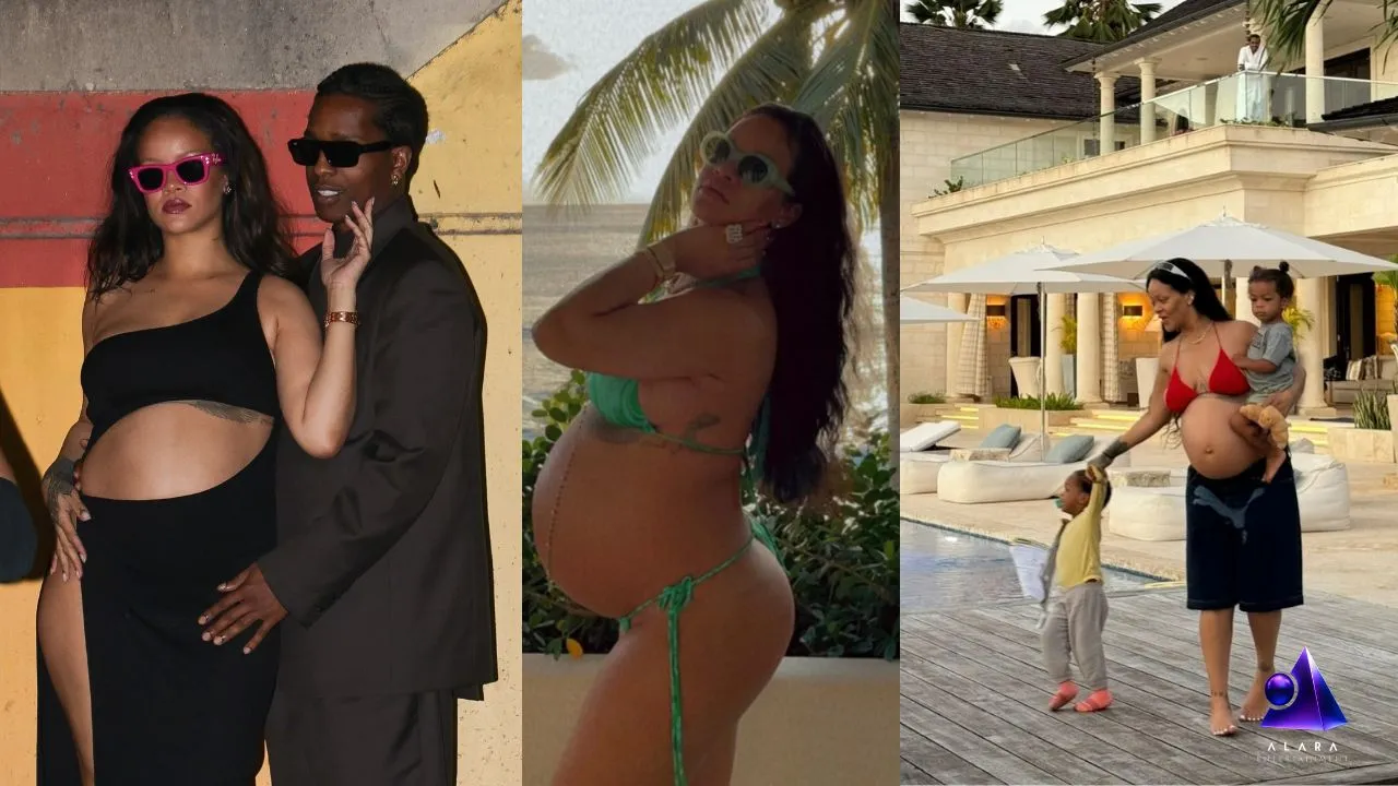 رونمایی ریحانا از دوران بارداری‌اش با عکس‌های بیکینی و زیورآلات